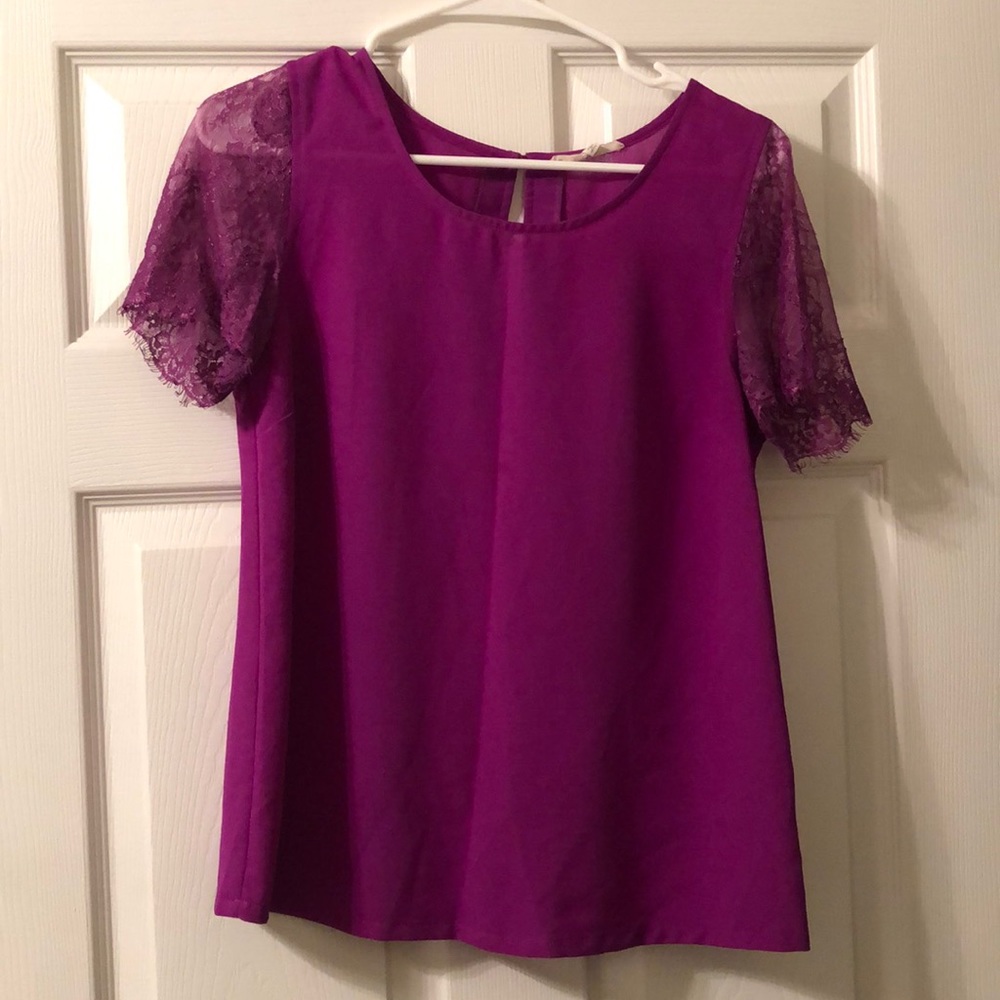 Purple Lace Sleeve Blouse